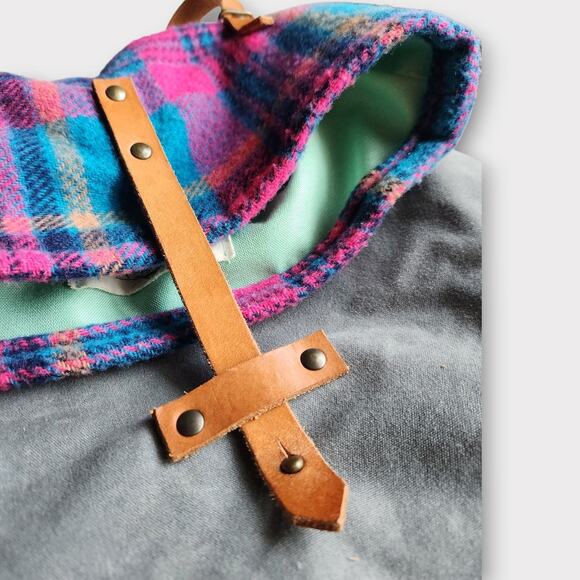 Bri Davey Seward Park Handmade Wool Plaid Backpack Canvas Leather